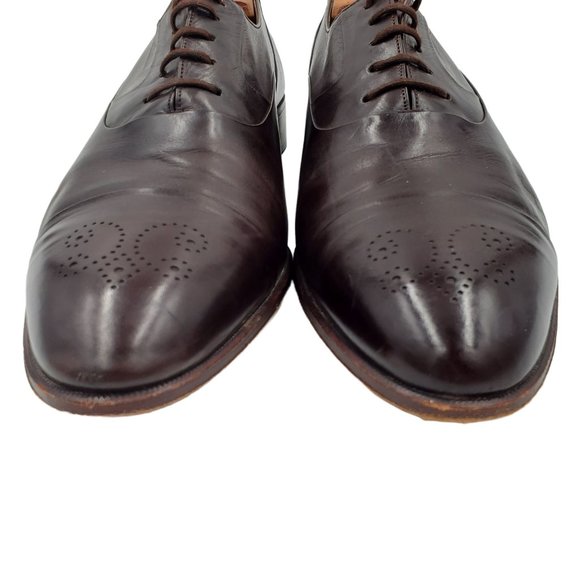 Designer Bally Men\'s 12 Dark Chocolate Brown Italian Dress Shoes Cap-Toe Oxfords main image 7